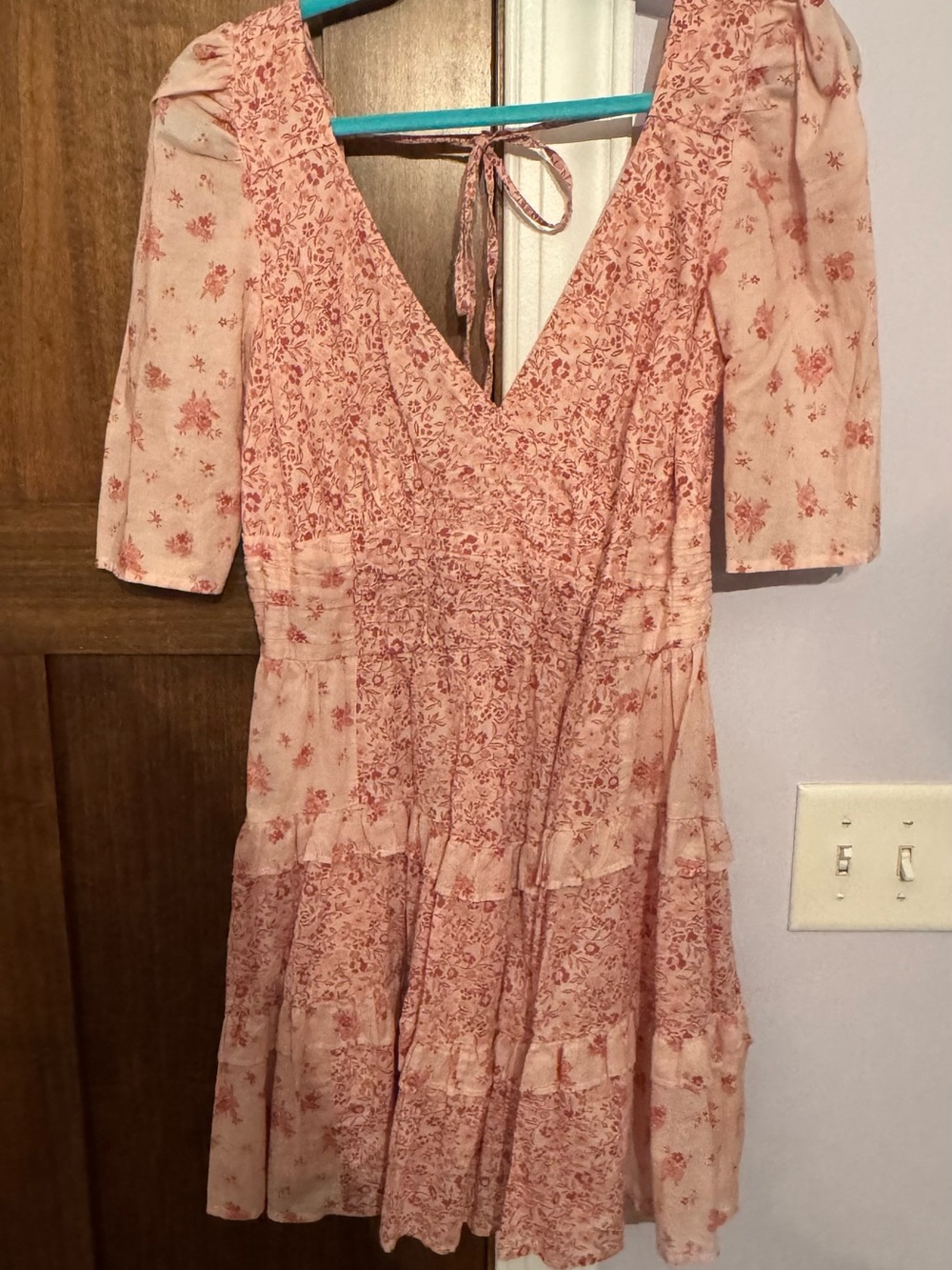 American Eagle Outfitters Dusty Rose Floral Tiered Dress
